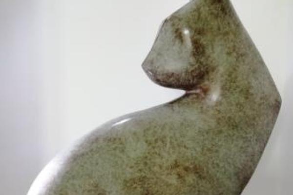 "Chat" bronze patine gris clair